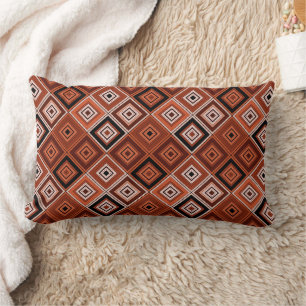 Geometry ethnic patchwork brown orange lumbar pillow