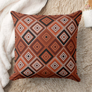 Geometry ethnic patchwork brown orange throw pillow