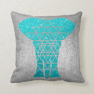 Geometry Grey Silver Ocean Glitter Elephant Throw Pillow