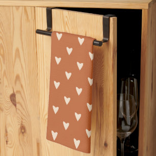 Geometry in Love - cream on red ochre - pattern.   Kitchen Towel