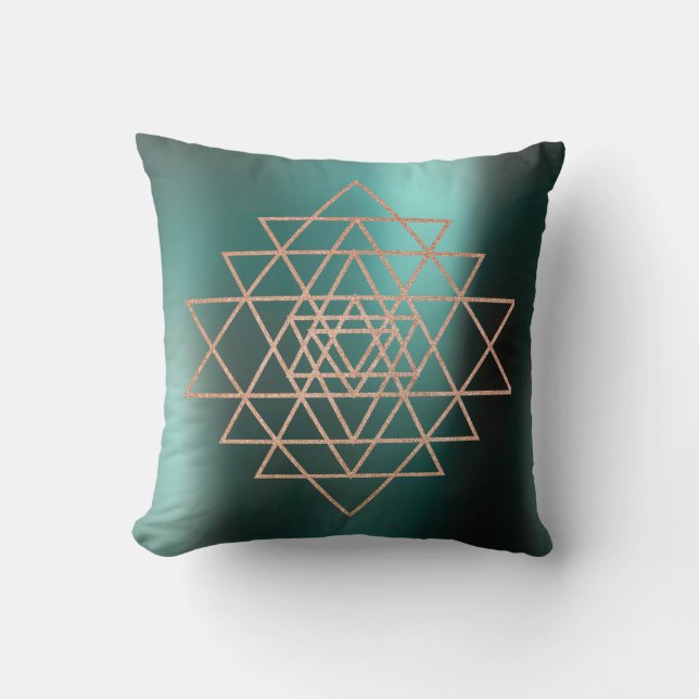 Geometry Peach Pink Rose Gold Triangles Teal Throw Pillow (Front)