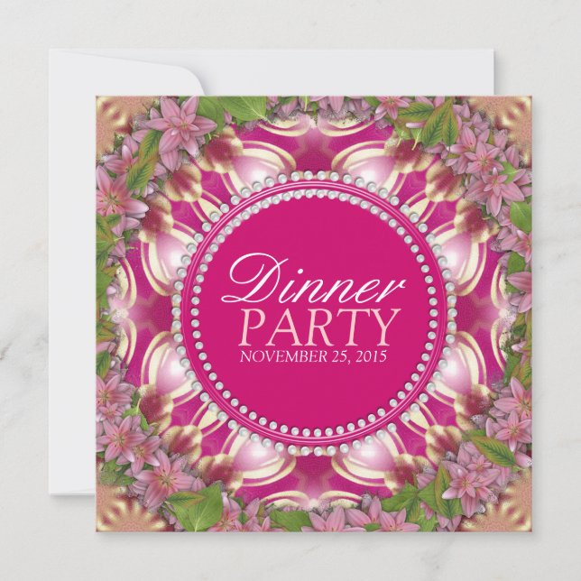 Geometry Pink Lilys Garden Diner fêtes Invitation (Devant)