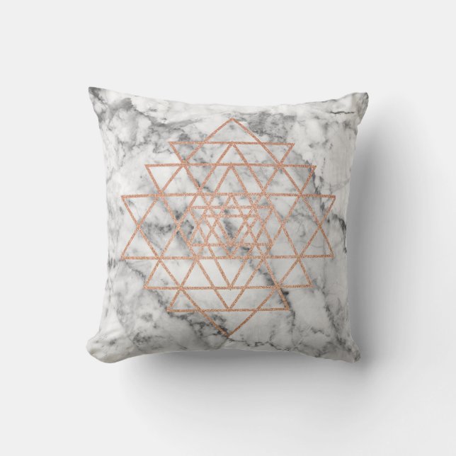 Geometry  Pink Rose Gold Triangle Marble Black Throw Pillow (Front)