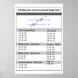 Geometry Poster: Parallel Lines and Linear Pairs Poster