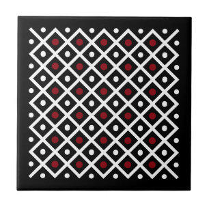 Geometry Red Circle & White Argyle Square Pattern Tile