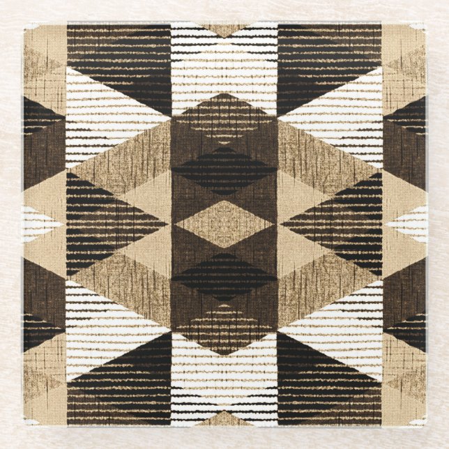 Geometry Repeat: Textured Background Design Glass Coaster (Front)