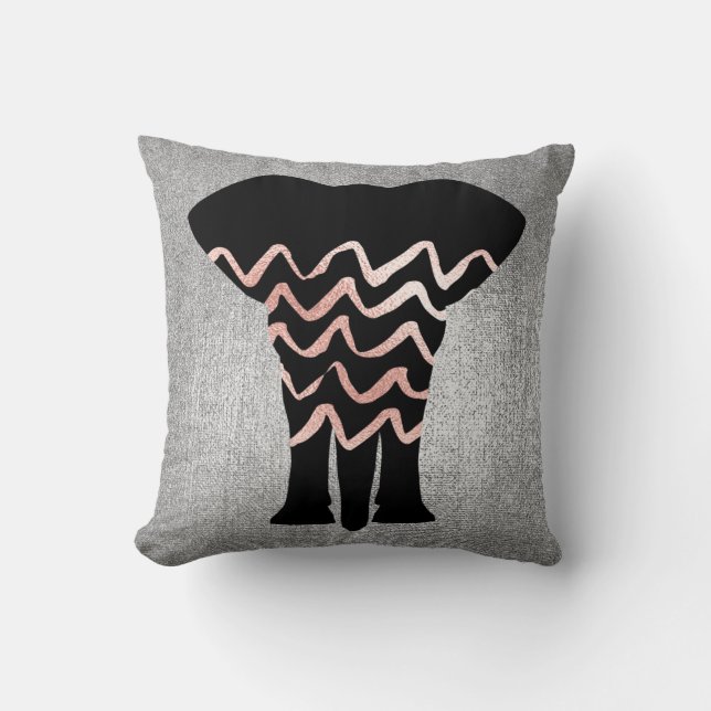 Geometry Rose Gold Blush Pink Grey Zig Zag Metal Throw Pillow (Front)