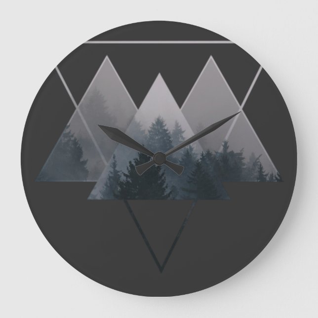 Geometry Triangles Misty Forest Large Clock (Front)