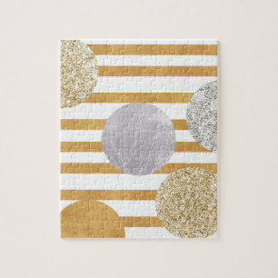 geomtry art,modern,trendy,gold,silver,big polka do jigsaw puzzle