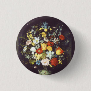 Georg Flegel  Big piece of flowers (in niche)      1 Inch Round Button