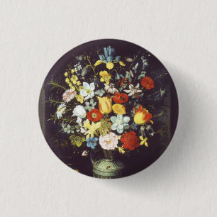 Georg Flegel  Big piece of flowers (in niche)  1 Inch Round Button