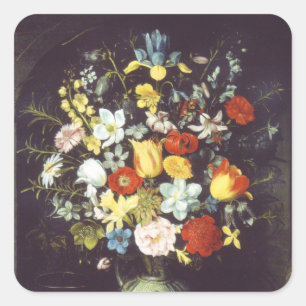 Georg Flegel  Big piece of flowers (in niche)     Square Sticker