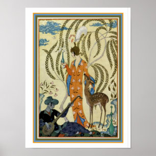 George Barbier Art Deco "Girl with Deer" Print