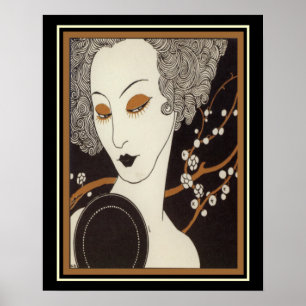 George Barbier Art Déco "Girl With Mirror" 16 x 20