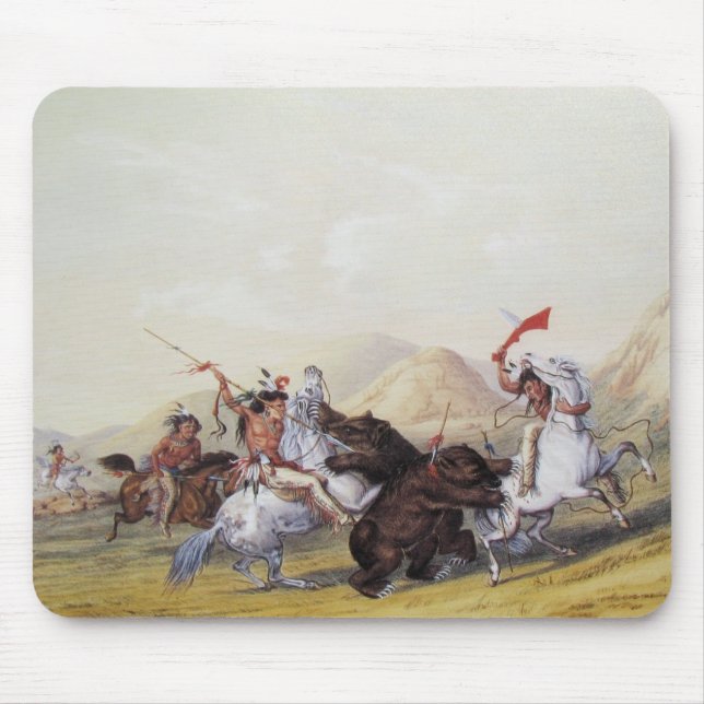 George Catlin - Attacking the Grizzly Bear Mouse Pad (Front)
