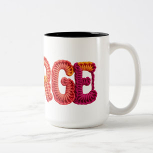 GEORGE Name in Vibrant Crochet Pattern Two-Tone Coffee Mug