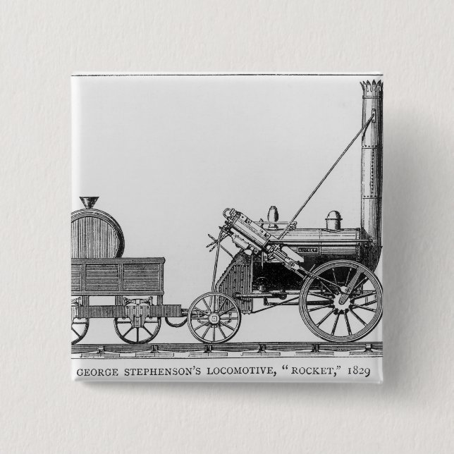 George Stephenson's Locomotive, 'Rocket', 1829 2 Inch Square Button (Front)