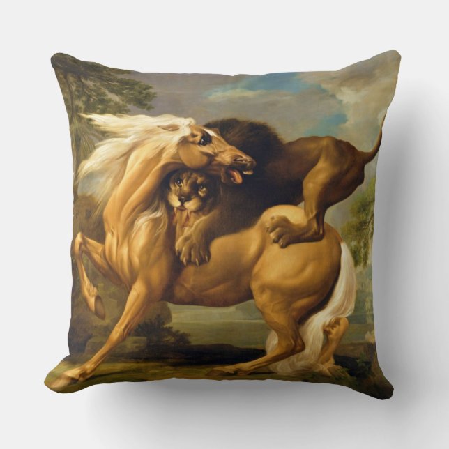 George Stubbs | A Lion Attacking a Horse, c.1762 ( Throw Pillow (Front)