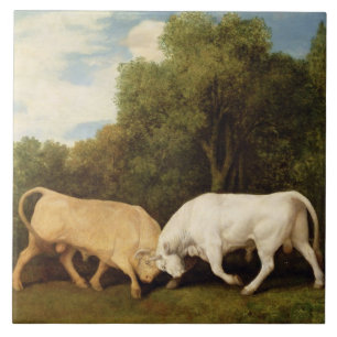 George Stubbs Bulls Fighting, 1786 (oil on panel Tile