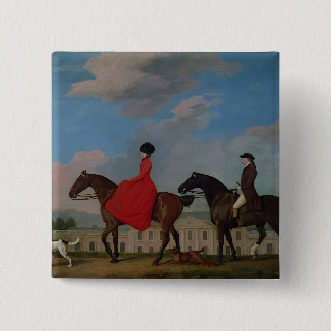 George Stubbs | John and Sophia Musters riding at  2 Inch Square Button (Front)