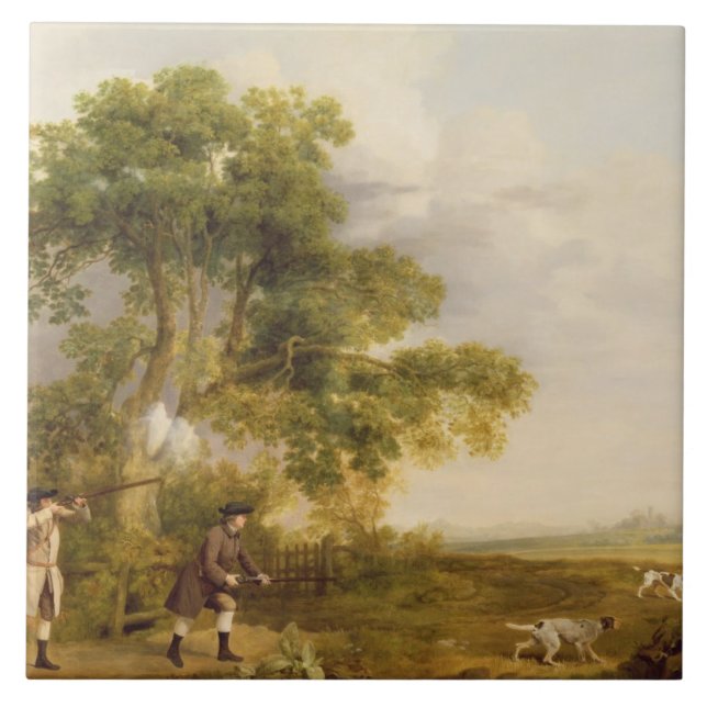 George Stubbs | Two Gentlemen Shooting (oil on can Tile (Front)