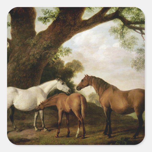 George Stubbs | Two Shafto Mares and a Foal, 1774 Square Sticker (Front)