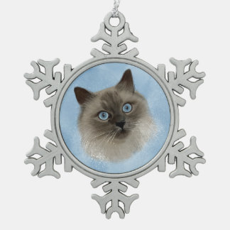 George the ragdoll snowflake pewter christmas ornament