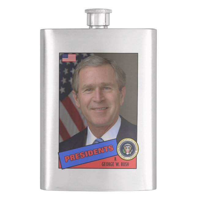 George W. Bush Baseball Card Hip Flask (Front)
