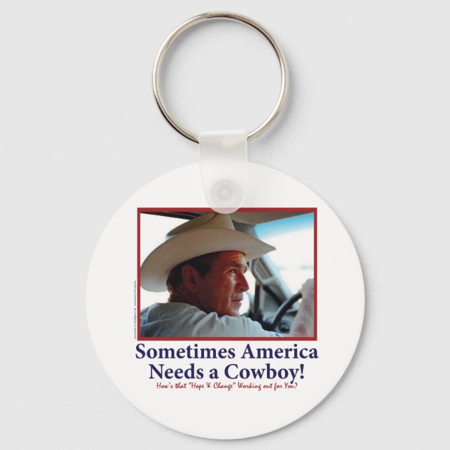 George W Bush in Cowboy Hat Keychain (Front)