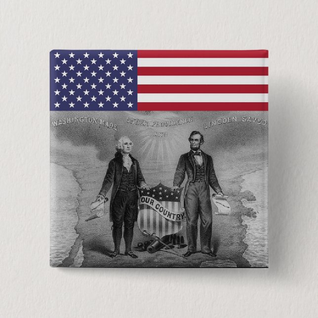 George Washington Abraham Lincoln Patriots USA 2 Inch Square Button (Front)