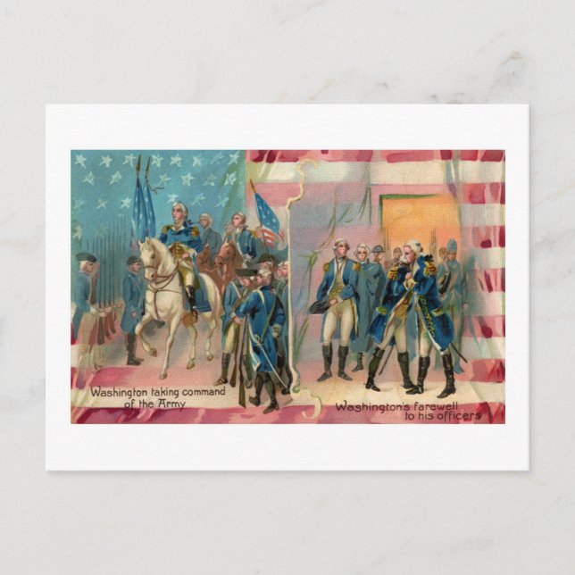 George Washington and Troops Vintage Postcard (Front)