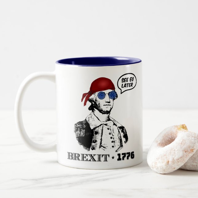 George Washington Brexit 1776 EU Flag Sunglasses Two-Tone Coffee Mug (With Donut)