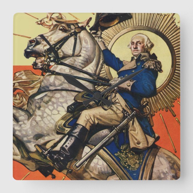 George Washington on Horseback Square Wall Clock (Front)