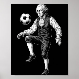 George Washington President Playing Soccer Retro Poster