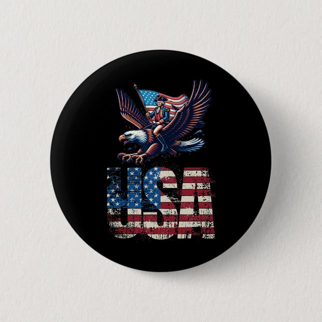 George Washington Riding A Bald Eagle 4th Of July  2 Inch Round Button (Front)