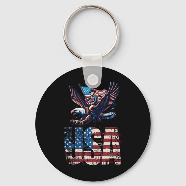 George Washington Riding A Bald Eagle 4th Of July  Keychain (Front)