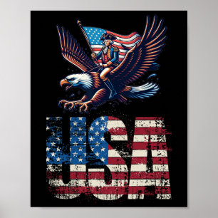 George Washington Riding A Bald Eagle 4th Of July  Poster