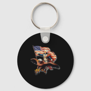 George Washington Riding A Bald Eagle Patriotic Wo Keychain