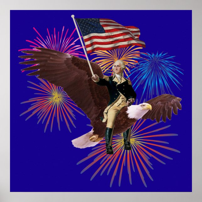 George Washington Riding an Eagle with a Flag Poster (Front)