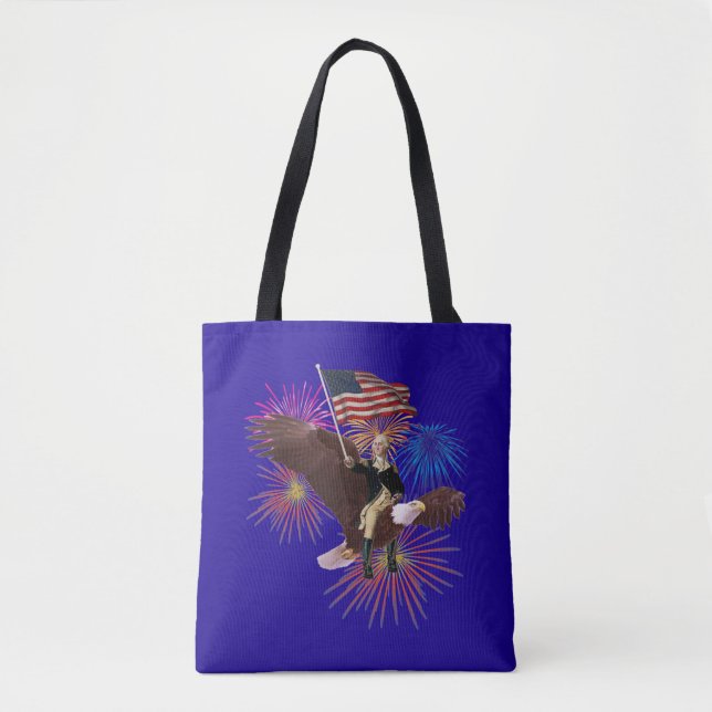 George Washington Riding an Eagle with a Flag Tote Bag (Front)