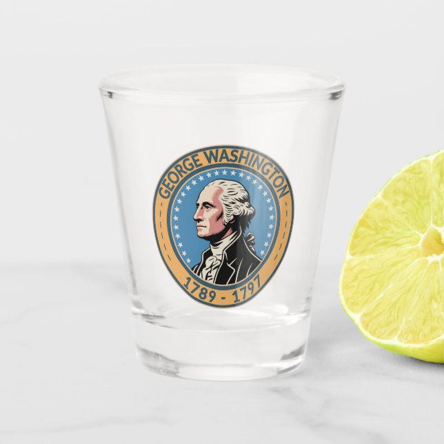 George Washington US President Illustration Badge Shot Glass (Front)