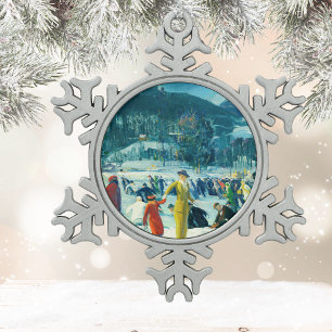 George Wesley Bellows - Love of Winter - Snowflake Pewter Christmas Ornament