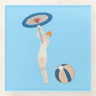 Georges Barbier Au Lido 1924 Fashion Illustration Glass Coaster