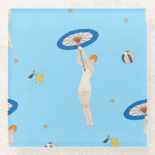 Georges Barbier Au Lido 1924 Fashion Illustration Glass Coaster