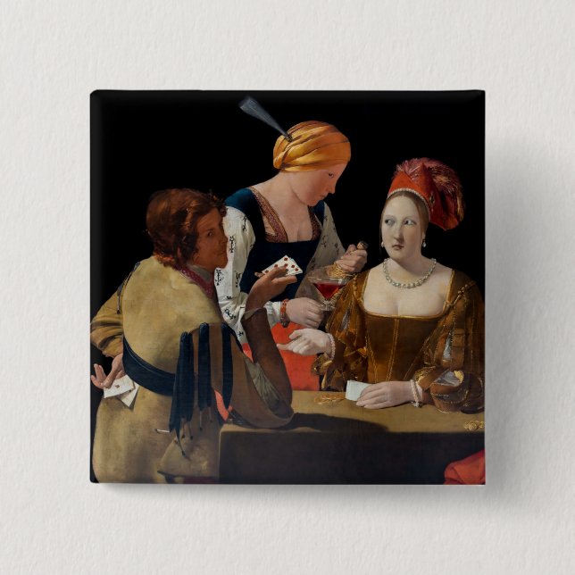 Georges de la Tour - Cheat with Ace of Diamonds 2 Inch Square Button (Front)