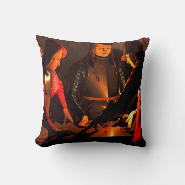 Georges de la Tour - The Dices Players Throw Pillow (Front)