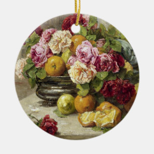 Georges Jeannin Still Life of Roses and Fruit Ceramic Ornament