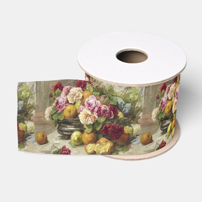 Georges Jeannin Still Life of Roses and Fruit Grosgrain Ribbon (Spool)