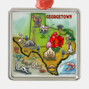 Georgetown Texas Cartoon Map Metal Ornament