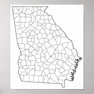 Georgia Counties Blank Outline Map Poster